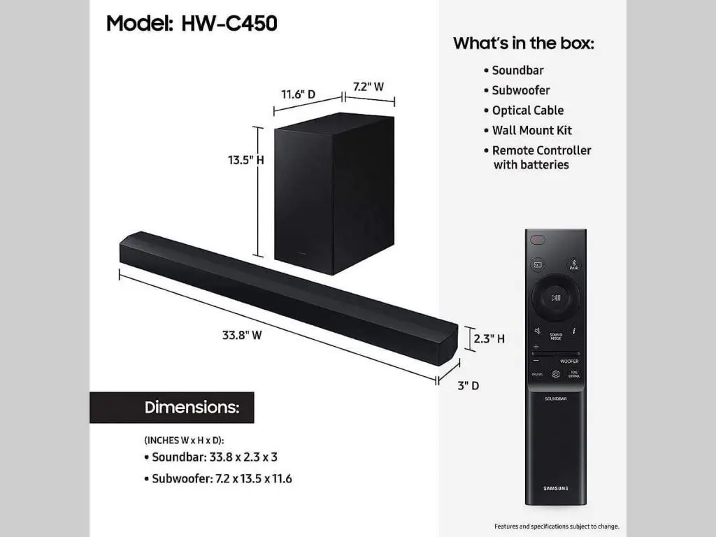 Features And Specifications Of The SAMSUNG HW-C450 2.1ch Soundbar